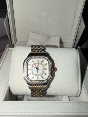 MICHELE Meggie Two-Tone 18k Gold Plate Diamond MOP Dial Quartz Ladies Watch